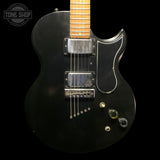 Front of Vintage 1975 Gibson L6S Midnight Black w/Changed Tuners w/OHSC TFW3654.