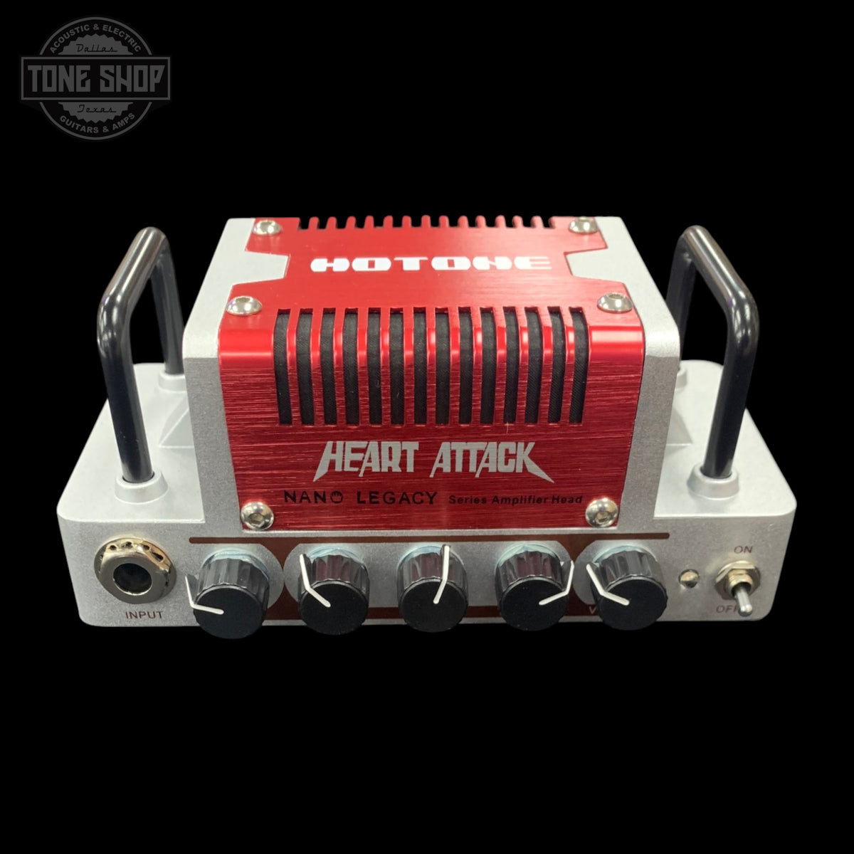 Front of Used Hotone Nano Legacy Heart Attack Mini Guitar Head Amplifier TFW3646.