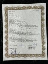 PRS private stock certificate of authenticity on a black background. 