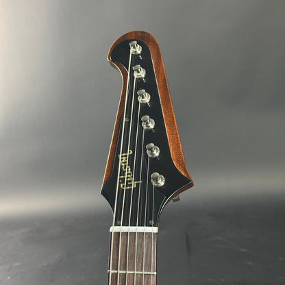Guitar headstock with 'Gibson' branding on a gray background