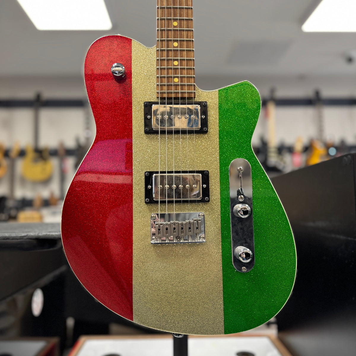 Used Reverend Charger RA Limited Edition Red Gold Green Sparkle w/case TSS6776