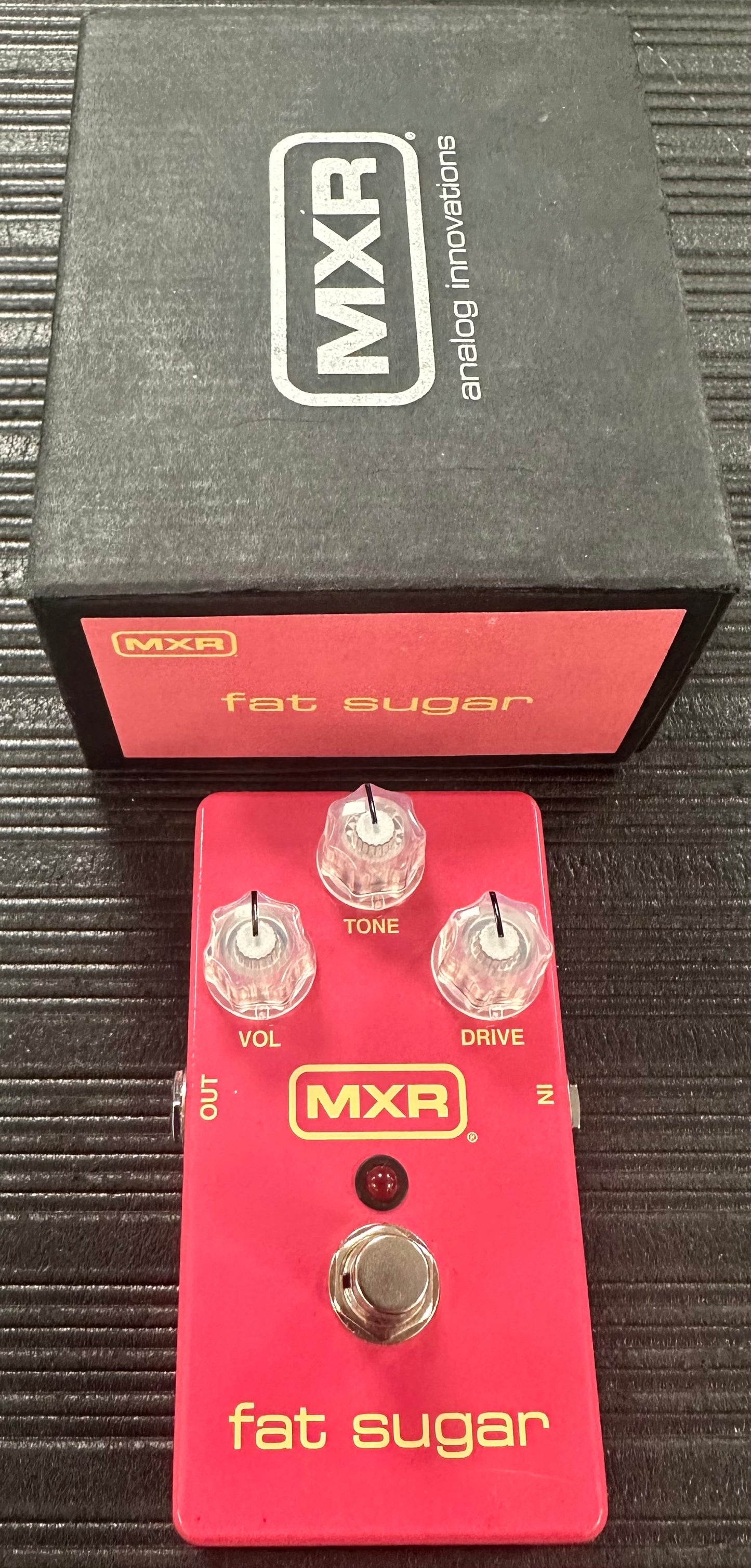 Top with box of Used MXR Fat Sugar Overdrive Pedal w/box TSS3793