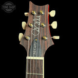 Guitar headstock with brand logo on a black background