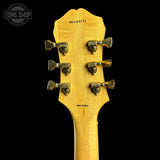 Back of headstock of Used 1993 Epiphone Joe Pass Emperor.