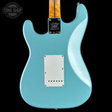 Back of Used Fender Custom Shop 70th Anniversary 1954 Strat Journeyman Relic Daphne Blue.