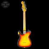 A classic Fender Telecaster-style electric guitar shown from the back, featuring a distressed yellow-to-brown sunburst finish, set against a solid black background with a Tone Shop watermark in the top left corner.