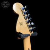Back of headstock of Used 2023 Squier Sonic Mustang 2-Color Sunburst TFW3619.