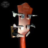 Back of headstock of Used Guild B4CE-NT Acoustic Bass Natural.