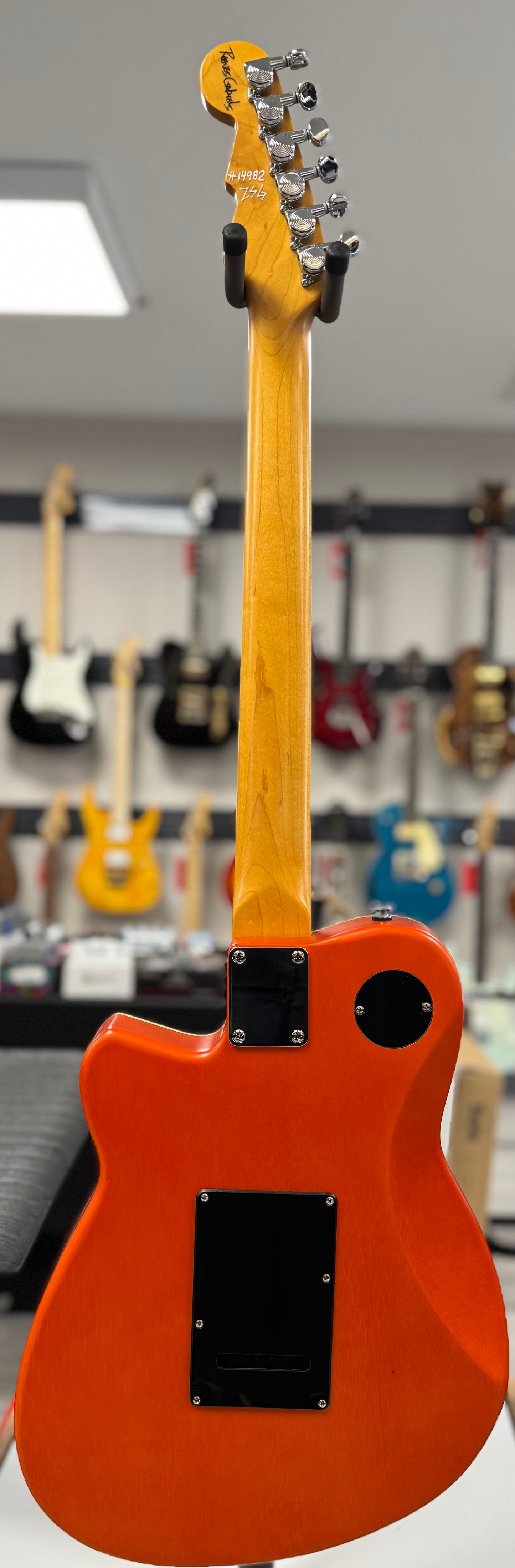 Full back of Used Reverend Reeves Gabrels Signature Satin Orange Flame w/Case TSS6785