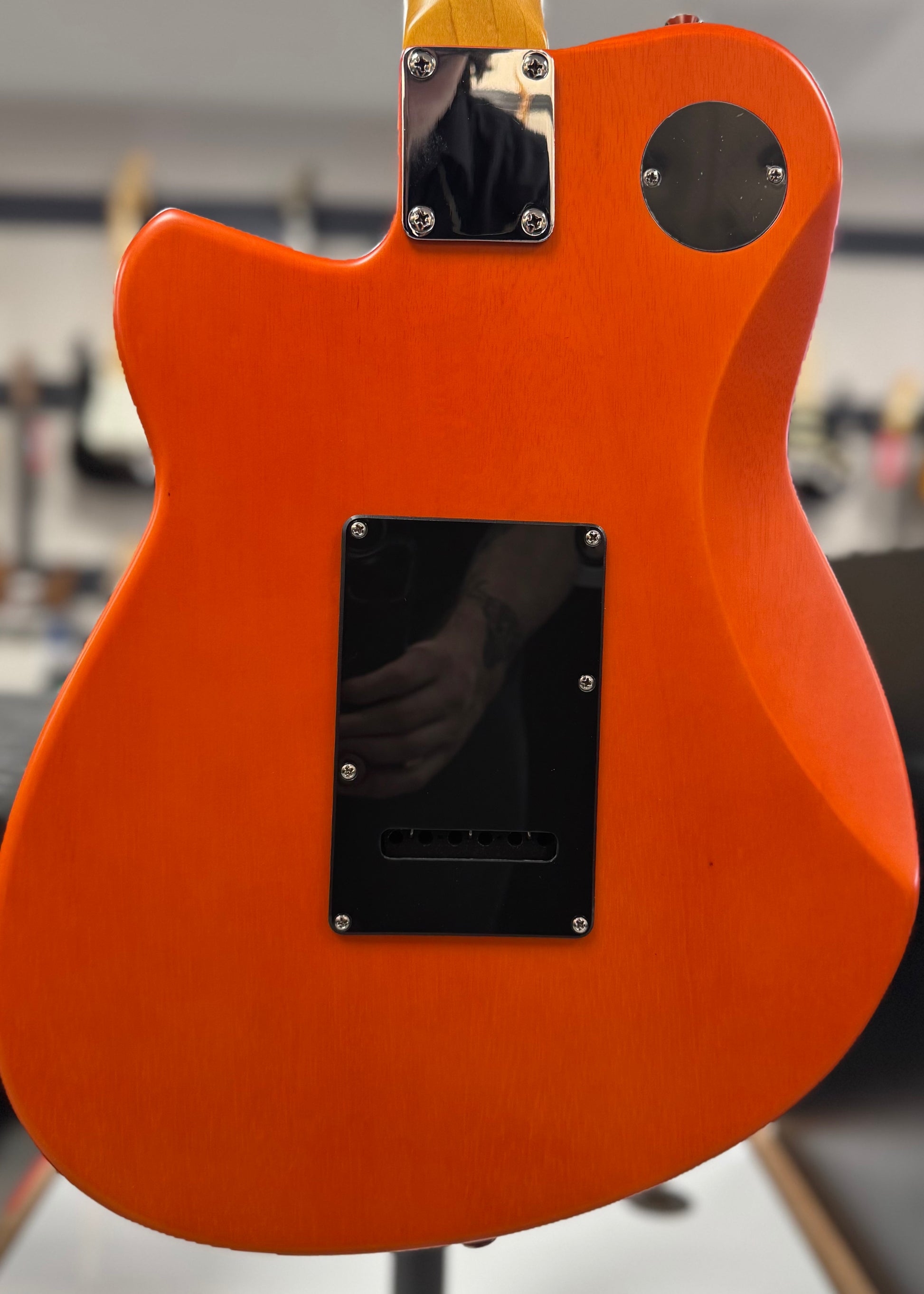 Back of Used Reverend Reeves Gabrels Signature Satin Orange Flame w/Case TSS6785