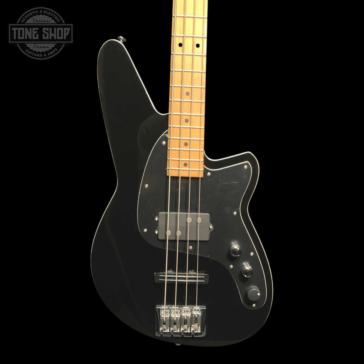 Front of Used Reverend Decision 4 Bass Midnight Black.