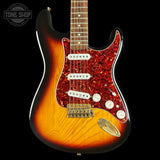 Front of Used 2006 Fender Deluxe Player Strat 3-Tone Sunburst.