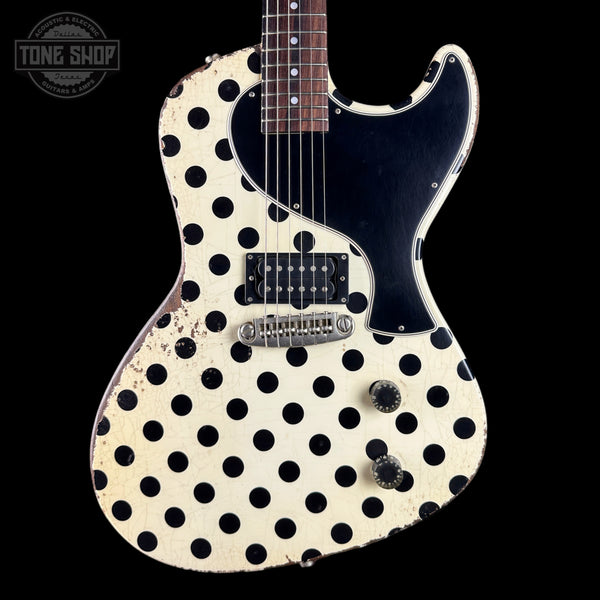 Front of Rock N Roll Relics Revenge Jr White W/Black Polka Dots Relic.