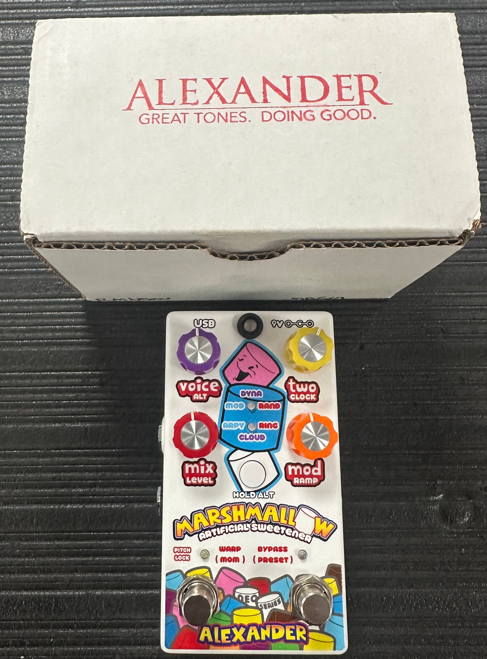 Top with box of Used Alexander Pedals Marshmallow Octave Pedal w/box TSS3798