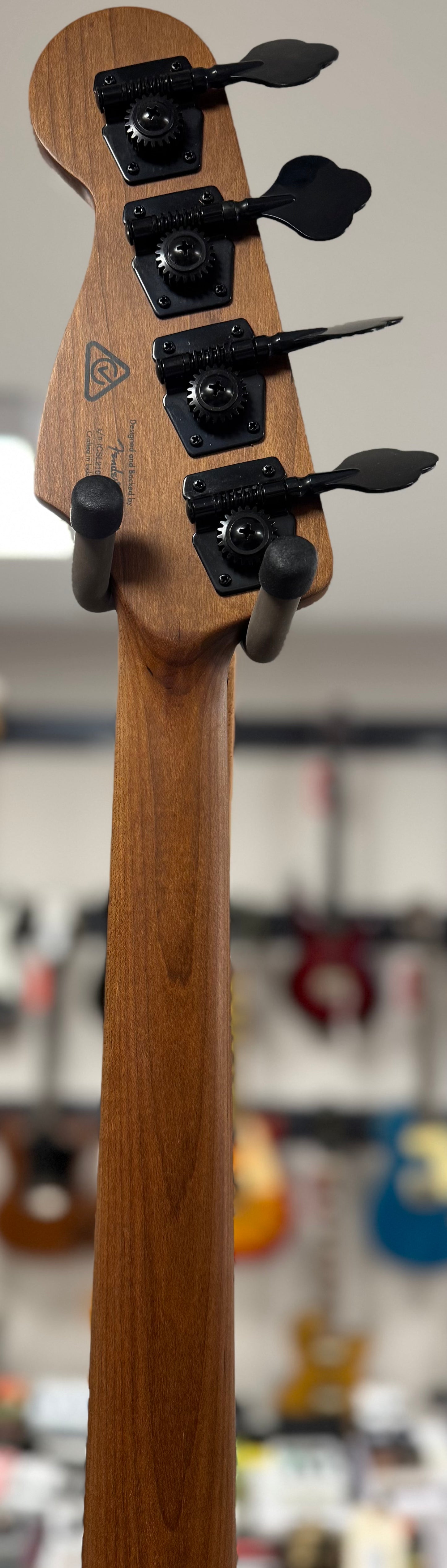 Back of neck of Used 2022 Squier Contemporary Active Jazz Bass Gold TSS6792