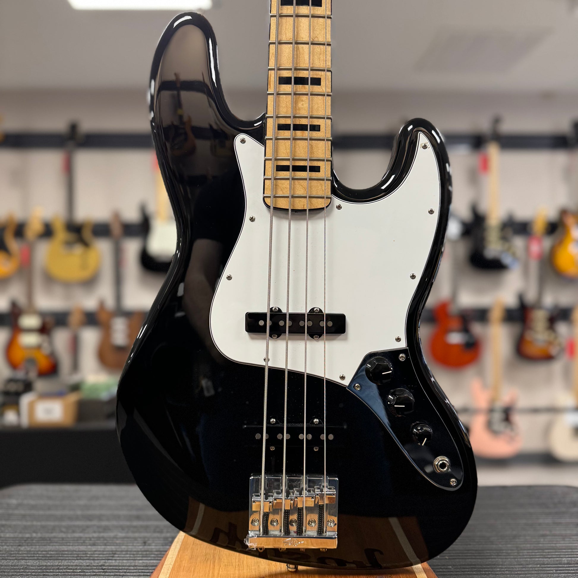 Front of Used 2017 Fender Geddy Lee Jazz Bass Black MIM TSS6795