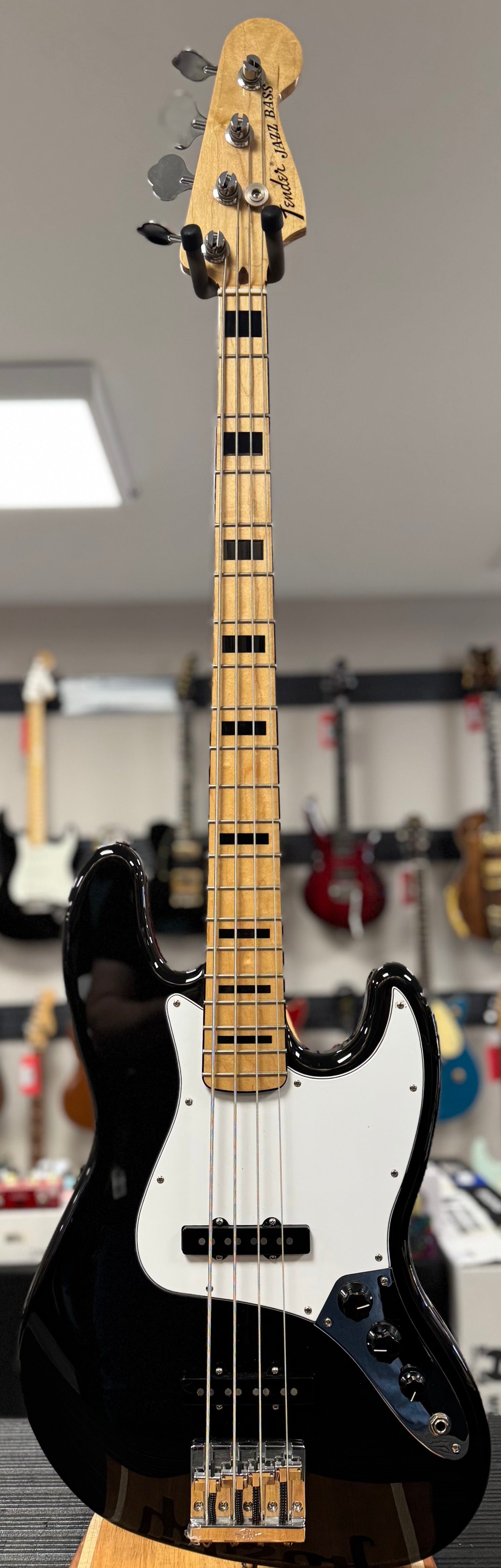 Full front of Used 2017 Fender Geddy Lee Jazz Bass Black MIM TSS6795