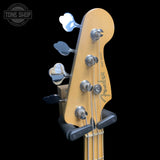 Headstock of Used 2025 Fender Player II Modified Jazz Bass Electric Blue.