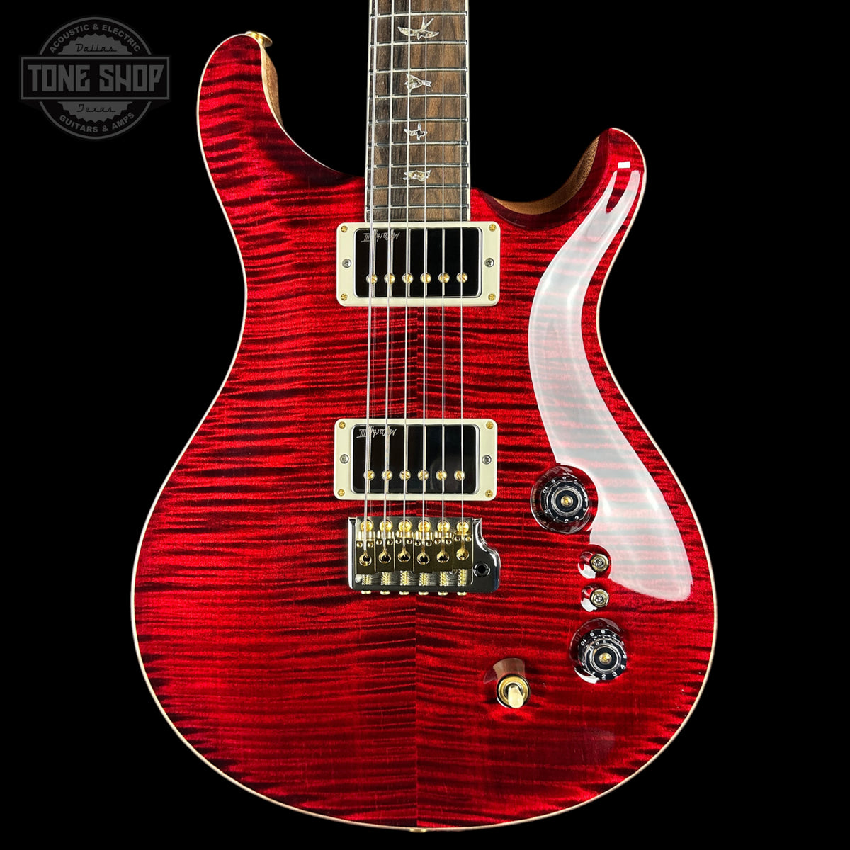 Front of PRS Select Wood Library McCarty Trem 10 Top Red Tiger.