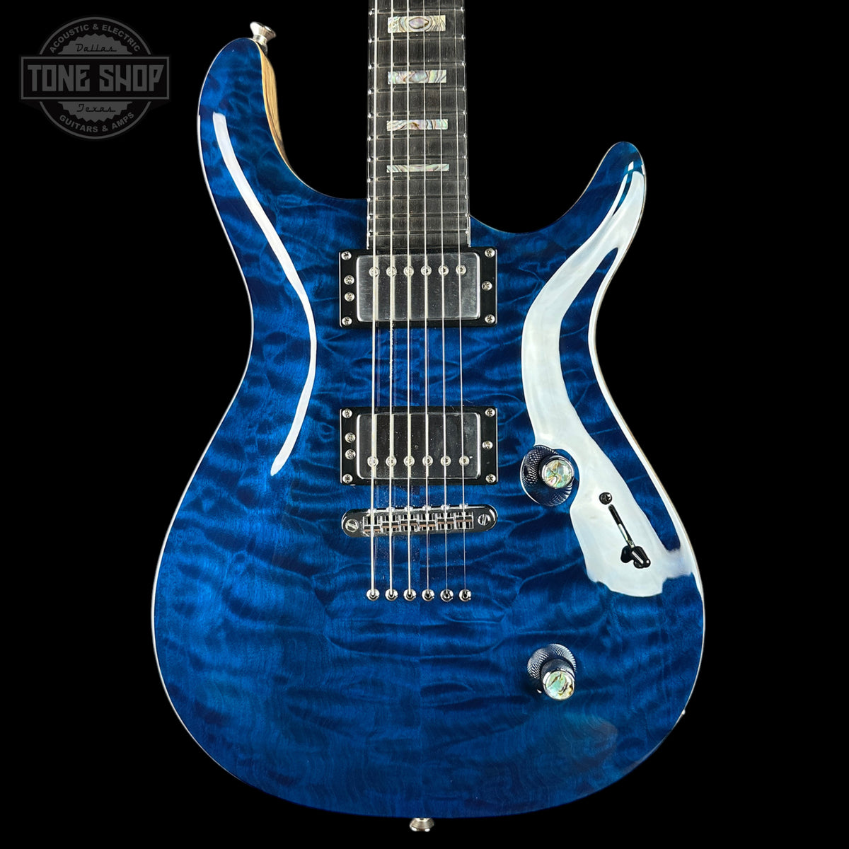 Front of Used Kiesel CT624M Blue Quilt Top Black Limba.