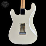 The back of a Fender Telecaster-style electric guitar body in a glossy off-white/cream finish, shown against a solid black background. A Tone Shop watermark is visible in the top-left corner.