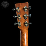 Back of headstock of Used Martin Custom Shop 37 Authentic Slope Shoulder Dread Adirondeck/Sinker Mahogany.