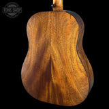 Back angle of Used Martin Custom Shop 37 Authentic Slope Shoulder Dread Adirondeck/Sinker Mahogany.