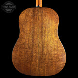 Back of Used Martin Custom Shop 37 Authentic Spec Slope Shoulder Dread Ambertone Stage 1 Aging VTS Adirondack/Flamed Mahogany.