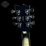 Back of headstock of Used ESP Original Series Eclipse Silver Liquid Metal Burst.