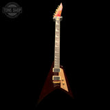 Full frontal of Used ESP LTD Kirk Hammett Signature KH-V Red Sparkle.