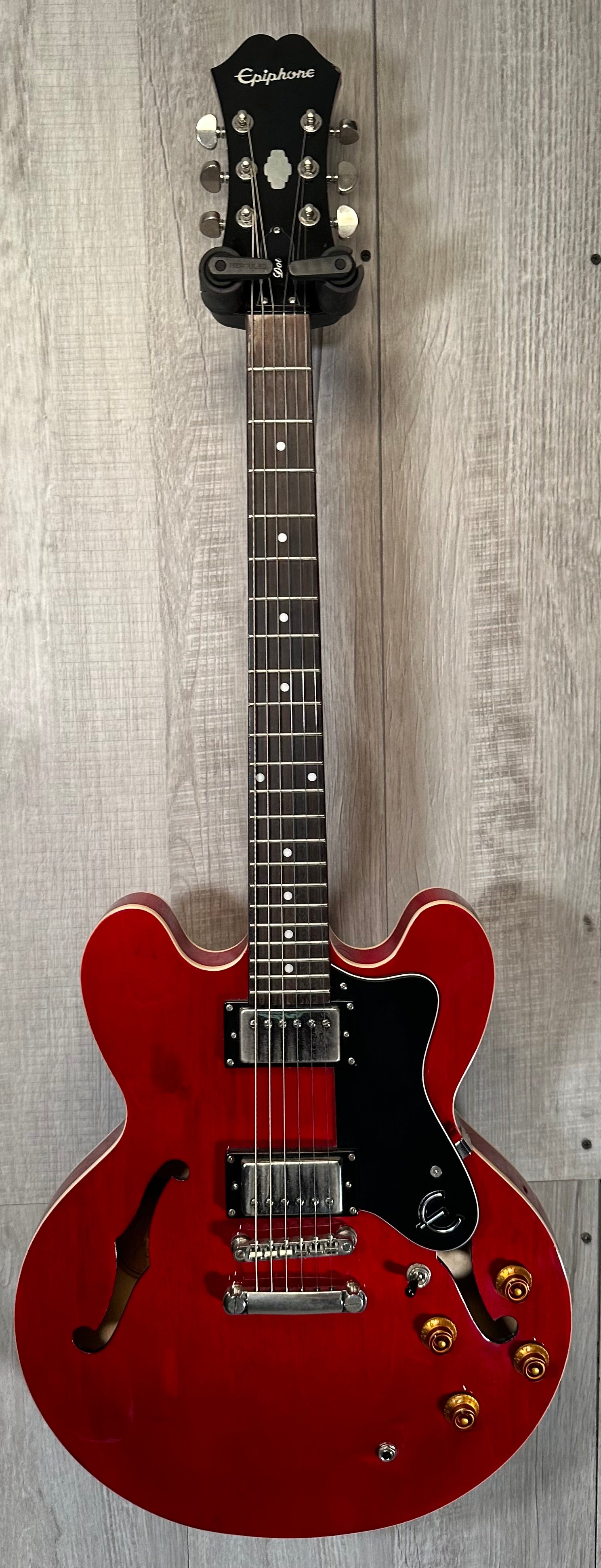 Full front of Used 2012 Epiphone Dot Cherry Red w/case TSS3835