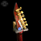 Back of headstck of Used ESP LTD Kirk Hammett Signature KH-V Red Sparkle.