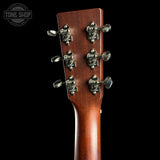 Back of headstock of Used Martin Custom Shop D-18 Adirondack / Sinker Mahogany.