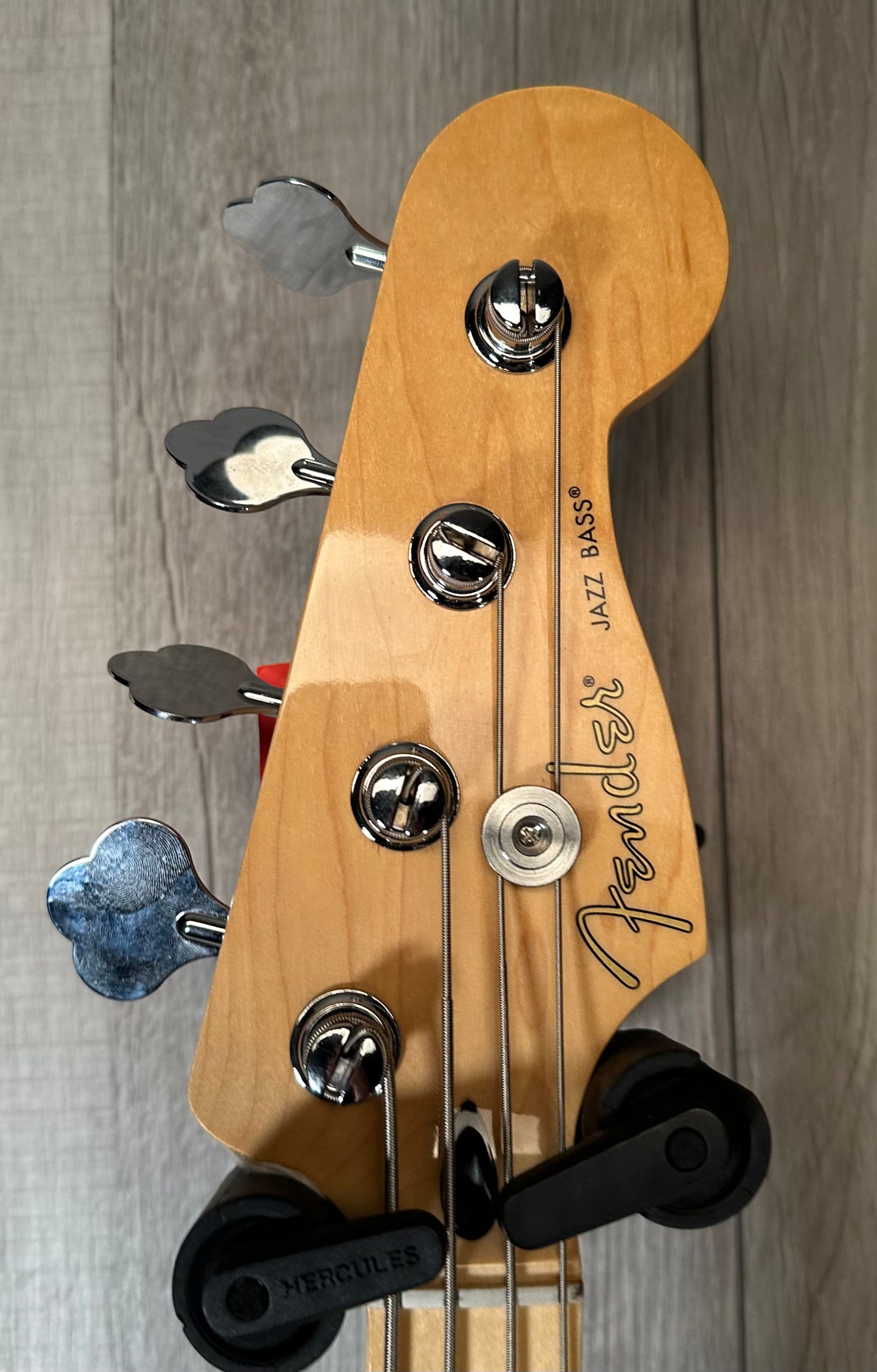 Headstock of Used Fender Player Jazz Bass Plus Top Blue Burst TSS3856