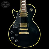 Front of Used 2016 Epiphone Les Paul Custom Ebony Left Handed.