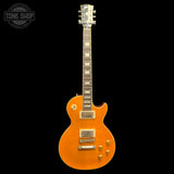 Full frontal of Used 2004 Gibson Les Paul Standard Prototype Trans Amber w/Autograph 90th Birthday.