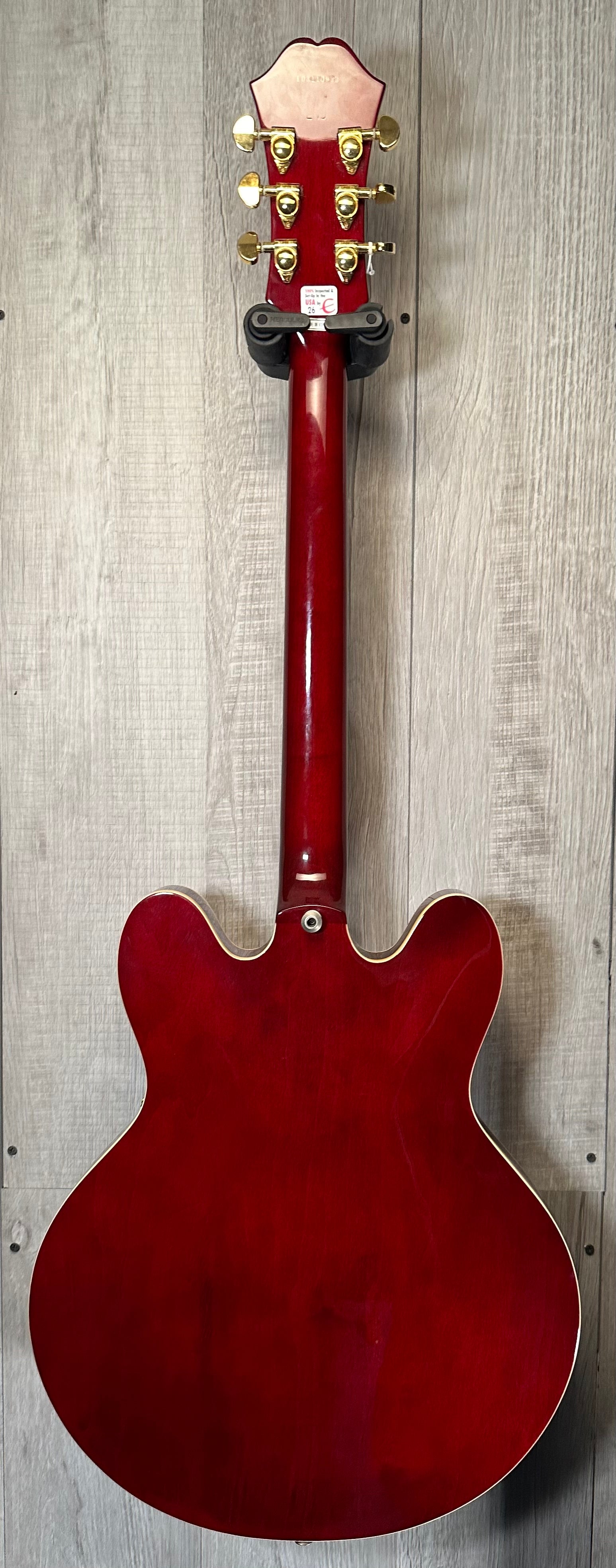 Full back of Used Epiphone Dot Deluxe Cherry Flame Top w/case TSS3855