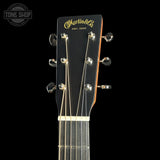 Headstock of Martin Custom Shop  18 Style Dread Adirondack/Quilted Mahogany.