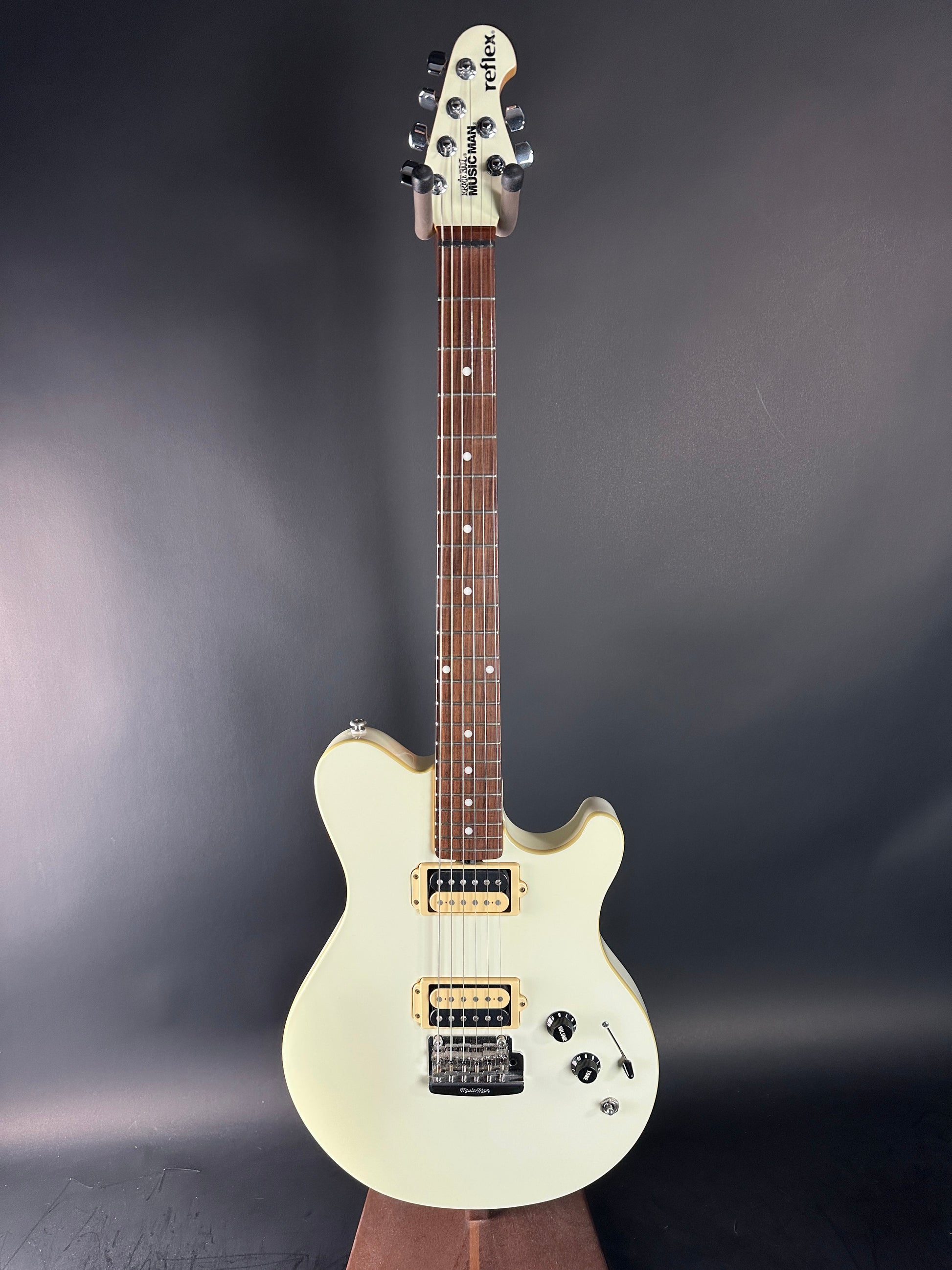 Full front of Used Ernie Ball Music Man Reflex White.