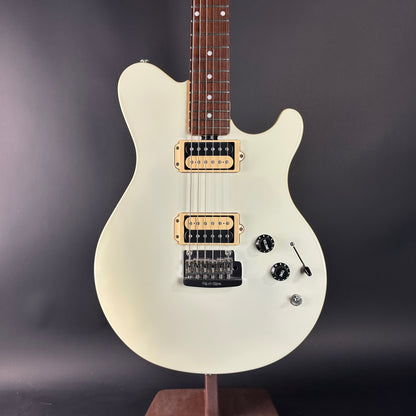 Front of Used Ernie Ball Music Man Reflex White.