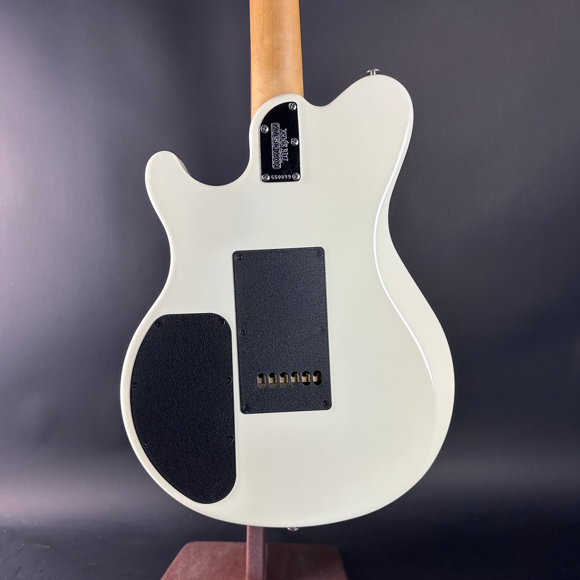 Back of Used Ernie Ball Music Man Reflex White.