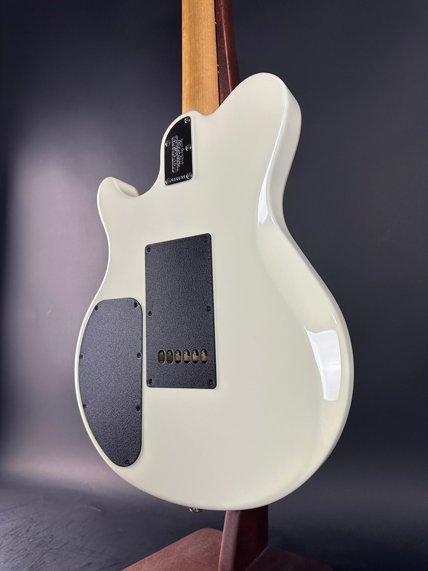 Back angle of Used Ernie Ball Music Man Reflex White.