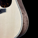 Front detail of Martin Custom Shop  41 Style Dread Adirondack/Pacific Big Leaf Flamed Maple.