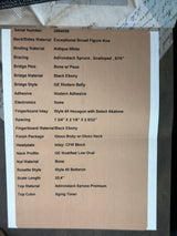 Spec sheet for Martin Custom Shop Dread 45 Style Adirondack/Exceptional Broad Figure Koa.