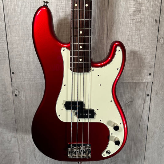 Front of Used Fender MIJ Heritage 60 Precision Bass Candy Apple Red w/HiMass Bridge & Hipshot Tuners w/bag TSS3872