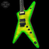 Front angle of Dean USA ML Floyd Flame Top Slime.