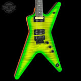 Front angle of Dean USA ML Floyd Flame Top Slime.