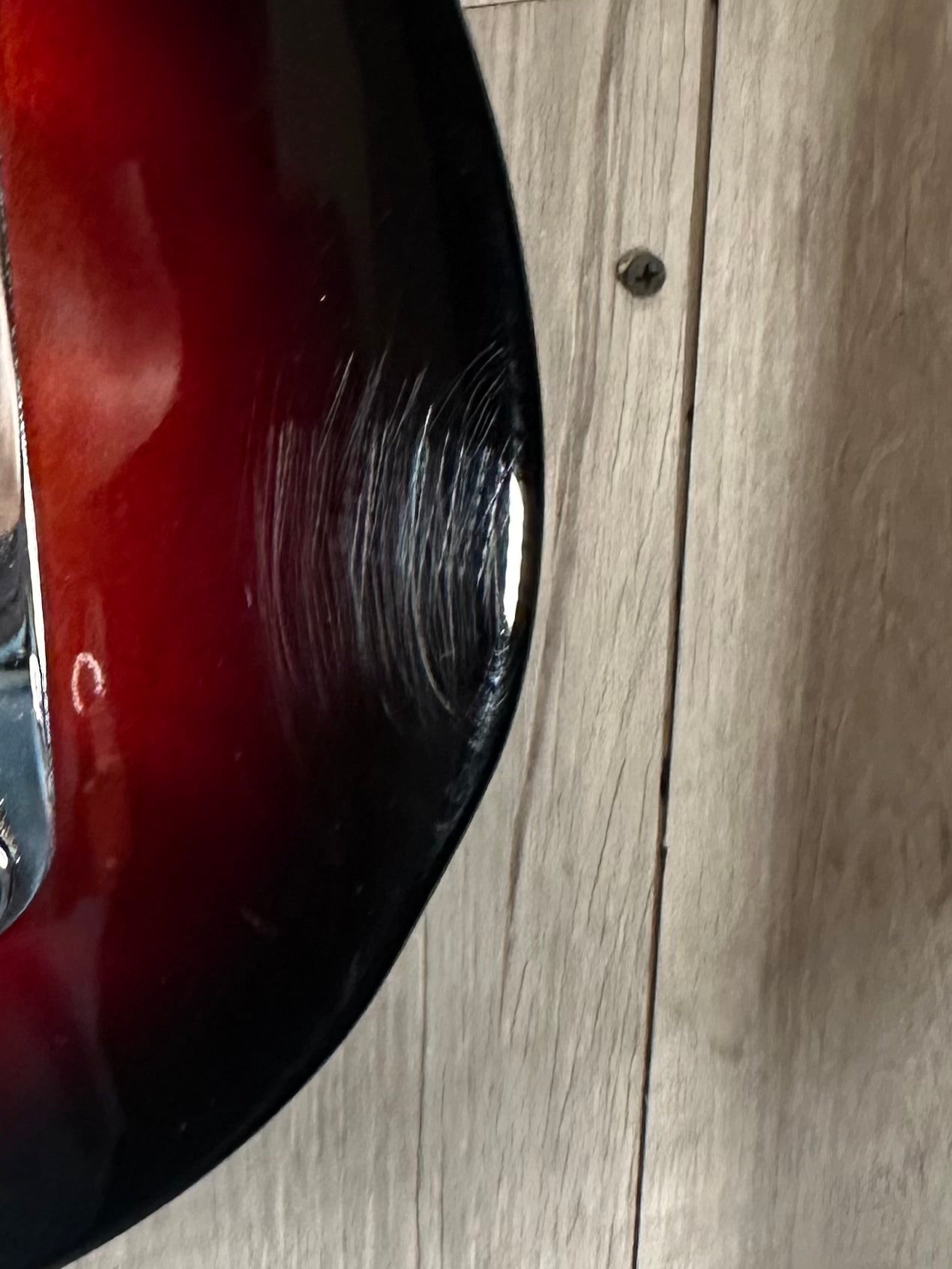 Scratch on side of Used 2015 Fender American Standard Telecaster 3-Tone Sunburst w/case TSS3886