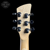Guitar headstock with tuning pegs on a black background, featuring 'Tone Shop' logo.