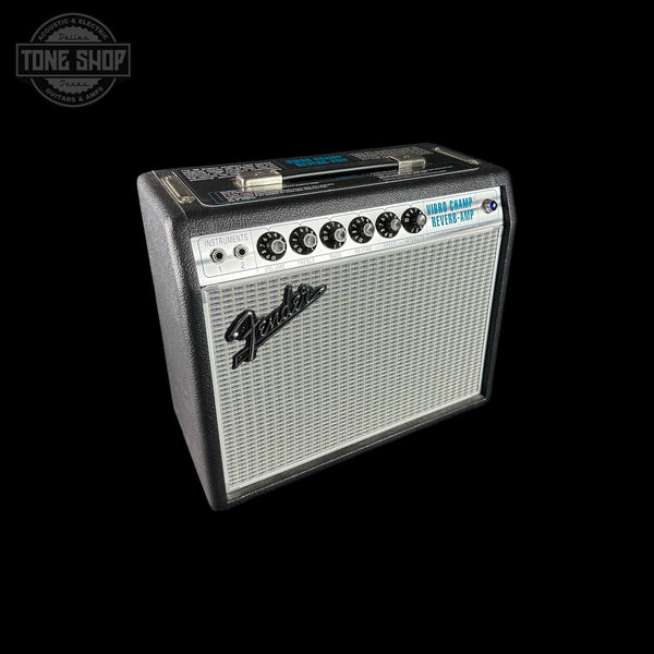 Fender guitar amplifier on a black background with 'Tone Shop' logo.